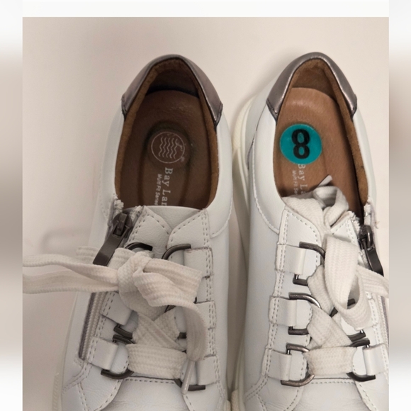 White Leather Sneakers with Laces By Bay Lane Sz 8 - Picture 11 of 16